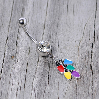 Clear Gem Christmas Lights Holiday Dangle Belly Ring