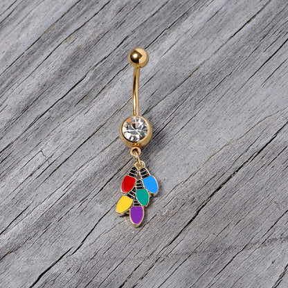 Clear Gem Gold Tone Christmas Lights Holiday Dangle Belly Ring