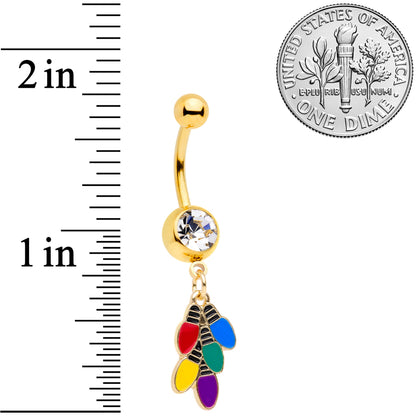 Clear Gem Gold Tone Christmas Lights Holiday Dangle Belly Ring