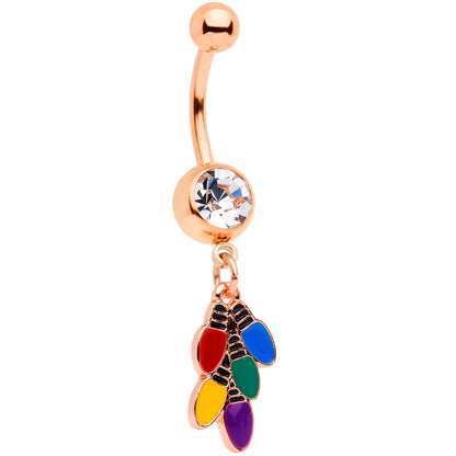 Clear Gem Rose Gold Tone Christmas Lights Holiday Dangle Belly Ring