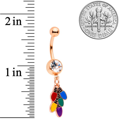 Clear Gem Rose Gold Tone Christmas Lights Holiday Dangle Belly Ring