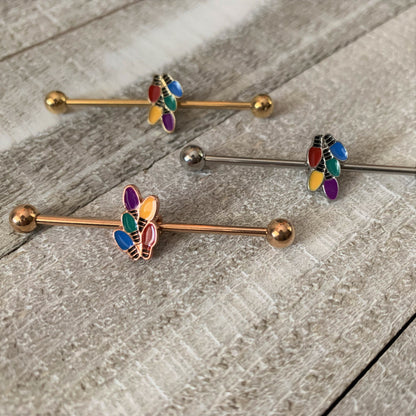 14G Rose Gold Tone Christmas Lights Industrial Barbell 38mm