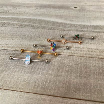 14G Clear Gem Rose Gold Tone Snowflake Industrial Barbell 38mm