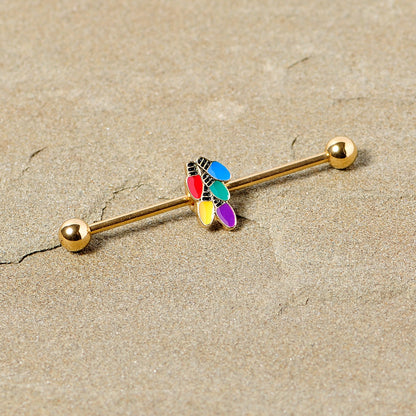 14G Gold Tone Christmas Lights Industrial Barbell 38mm