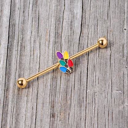 14G Gold Tone Christmas Lights Industrial Barbell 38mm