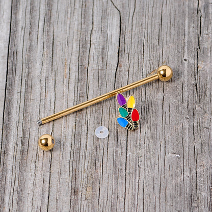 14G Gold Tone Christmas Lights Industrial Barbell 38mm