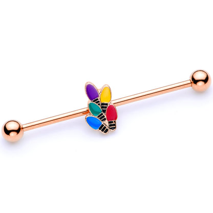 14G Rose Gold Tone Christmas Lights Industrial Barbell 38mm