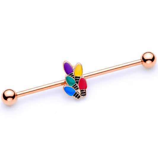 14G Rose Gold Tone Christmas Lights Industrial Barbell 38mm