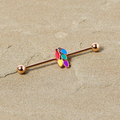 14G Rose Gold Tone Christmas Lights Industrial Barbell 38mm