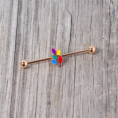 14G Rose Gold Tone Christmas Lights Industrial Barbell 38mm