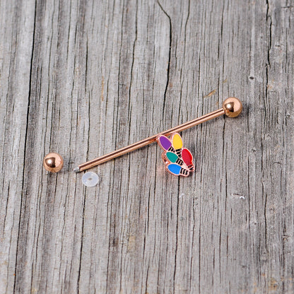14G Rose Gold Tone Christmas Lights Industrial Barbell 38mm
