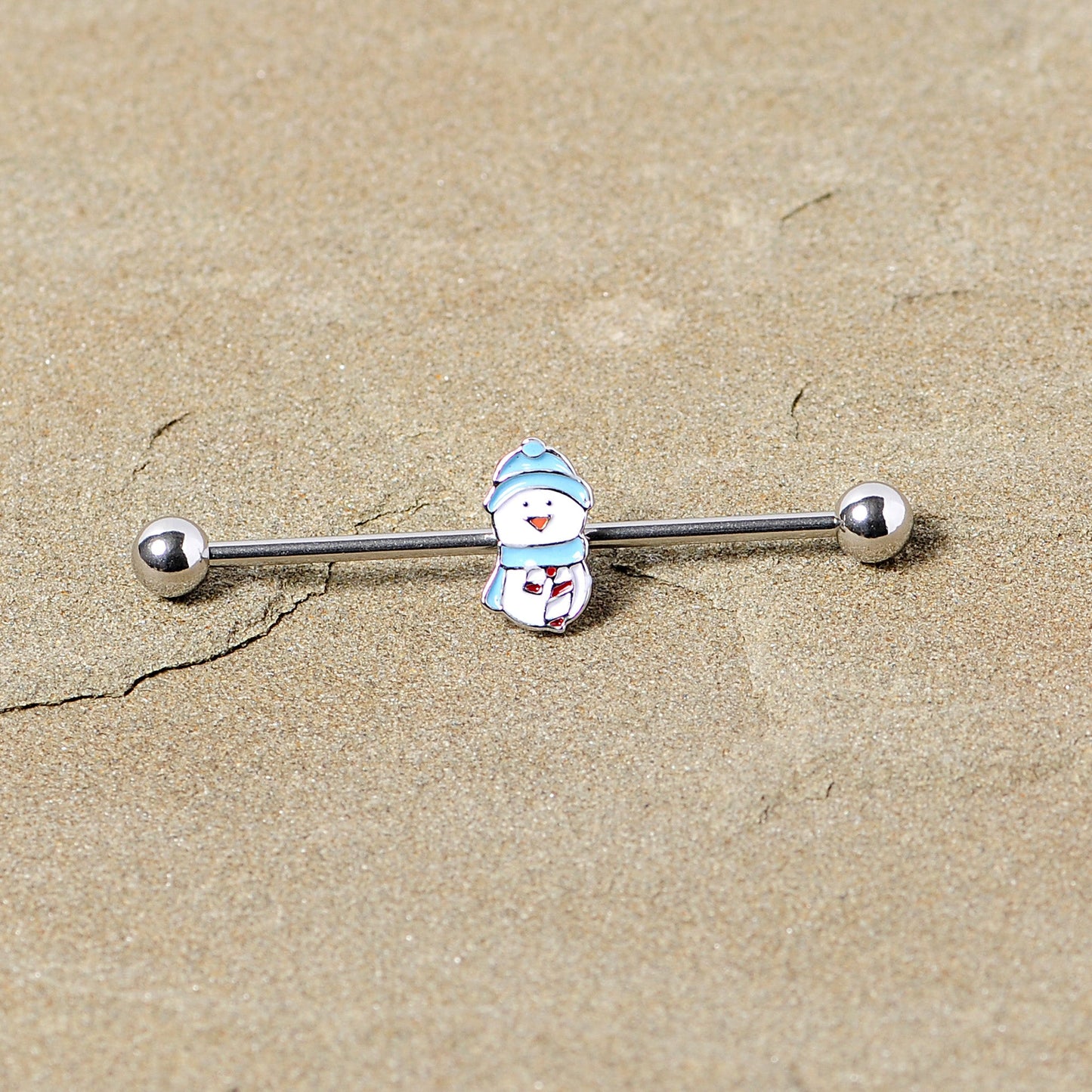 14G Snowman Winter Holiday Industrial Barbell 38mm