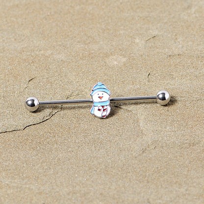 14G Snowman Winter Holiday Industrial Barbell 38mm