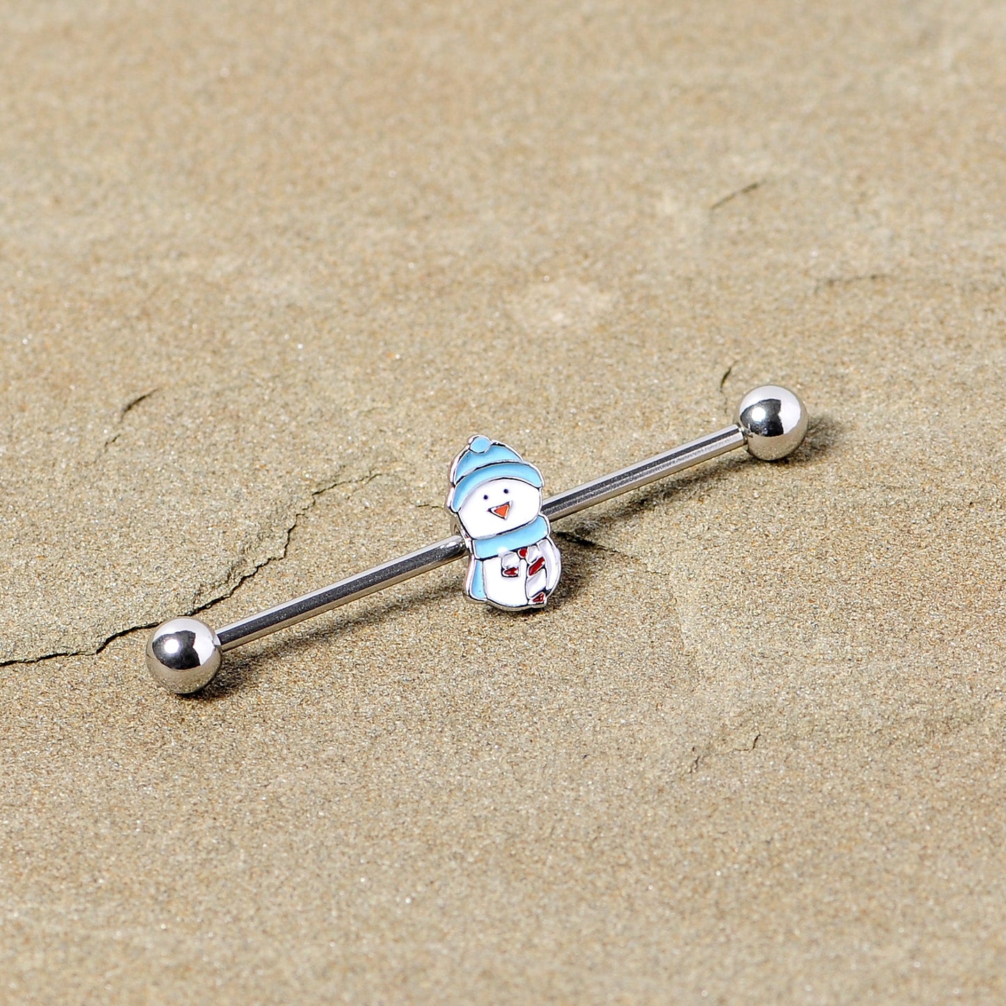 14G Snowman Winter Holiday Industrial Barbell 38mm
