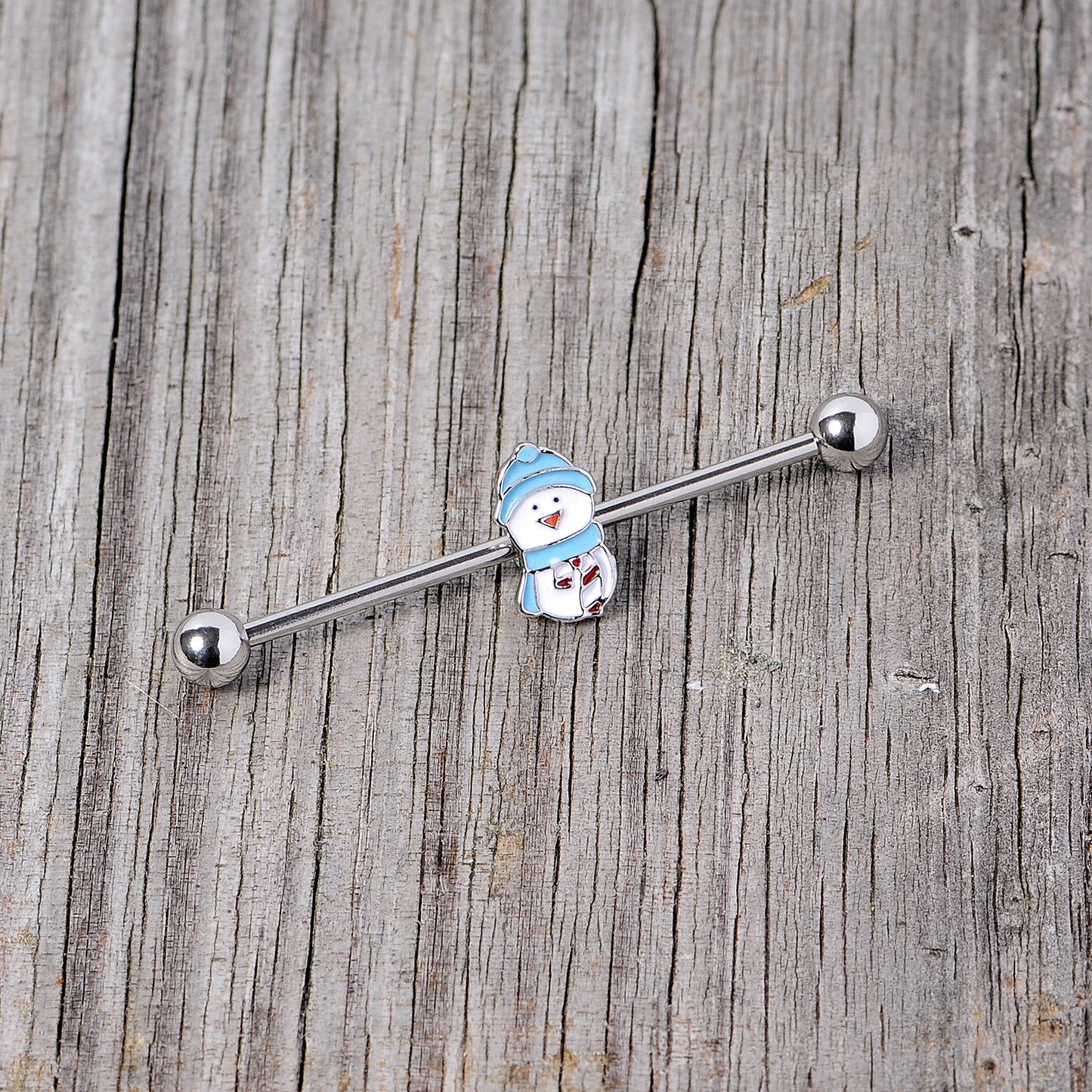 14G Snowman Winter Holiday Industrial Barbell 38mm