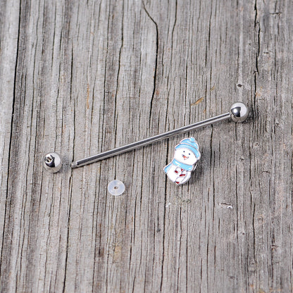 14G Snowman Winter Holiday Industrial Barbell 38mm