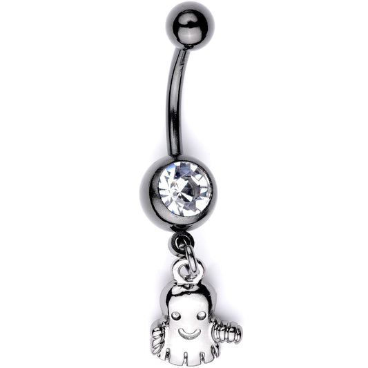 Clear Gem Black Happy Ghost Halloween Dangle Belly Ring