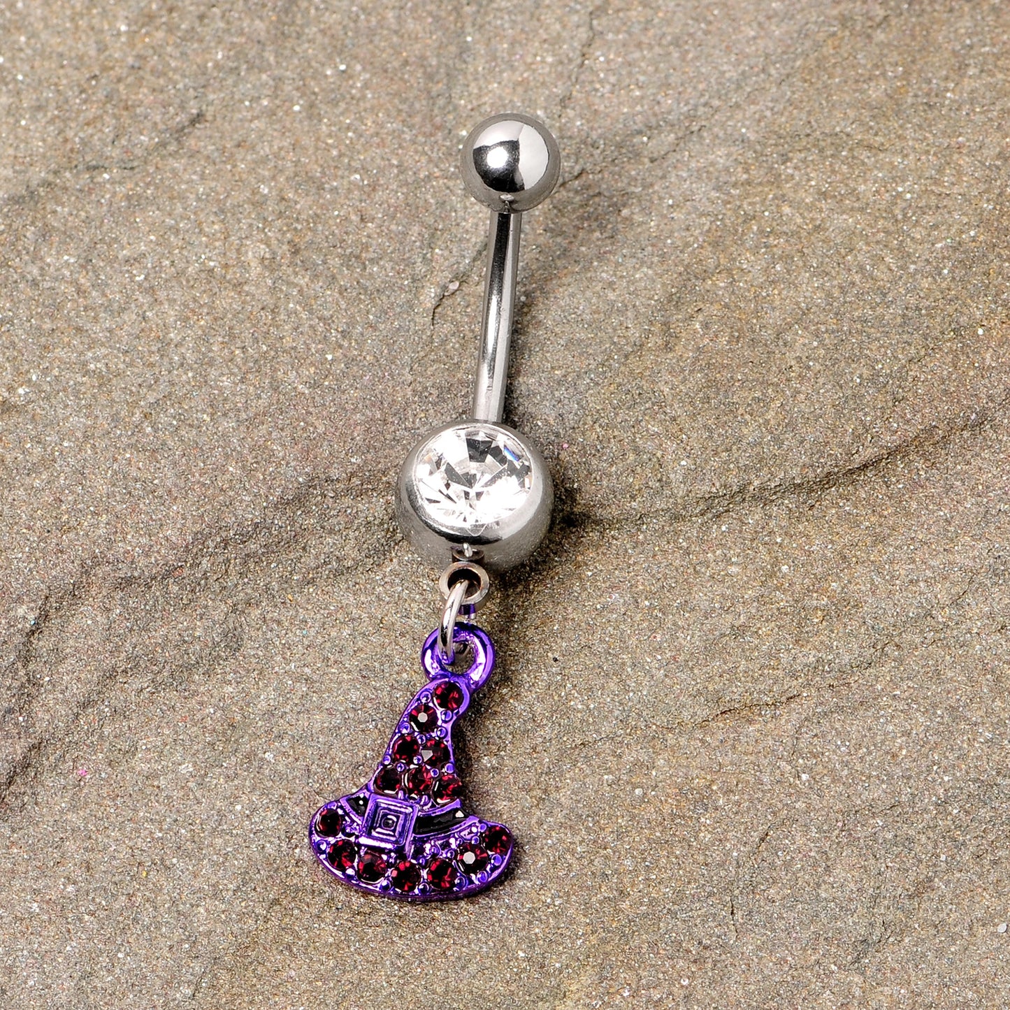 Clear Black Gem Purple Witch Hat Halloween Dangle Belly Ring