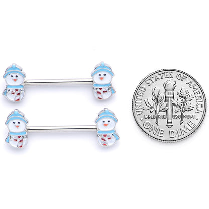 14G 5/8 Snowman Winter Holiday Christmas Barbell Nipple Ring Set