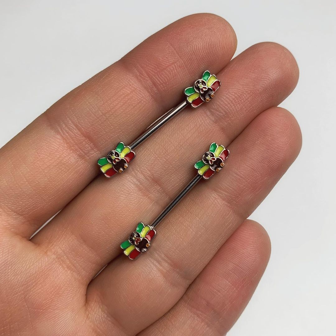 14G 5/8 Rasta Turkey Thanksgiving Barbell Nipple Ring Set