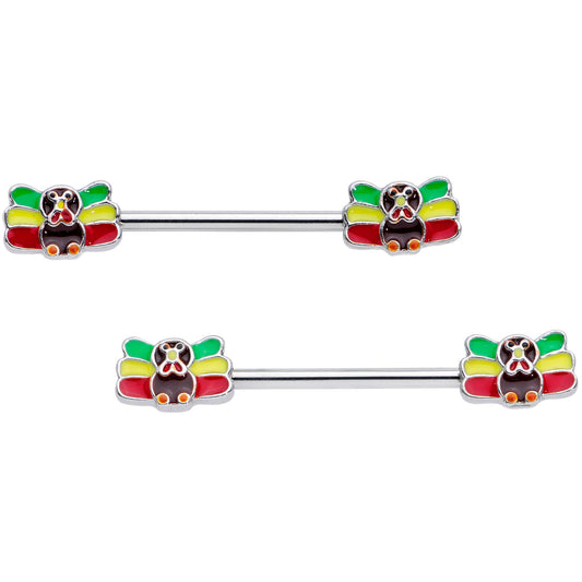 14G 5/8 Rasta Turkey Thanksgiving Barbell Nipple Ring Set