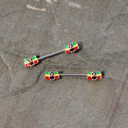 14G 5/8 Rasta Turkey Thanksgiving Barbell Nipple Ring Set