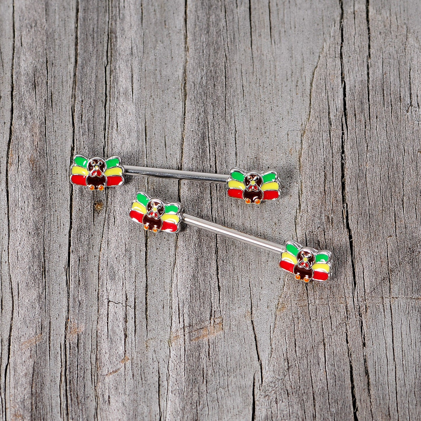 14G 5/8 Rasta Turkey Thanksgiving Barbell Nipple Ring Set
