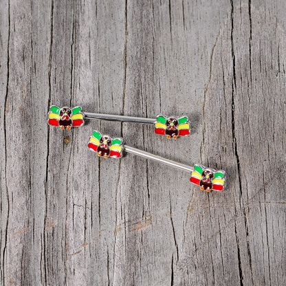 14G 5/8 Rasta Turkey Thanksgiving Barbell Nipple Ring Set