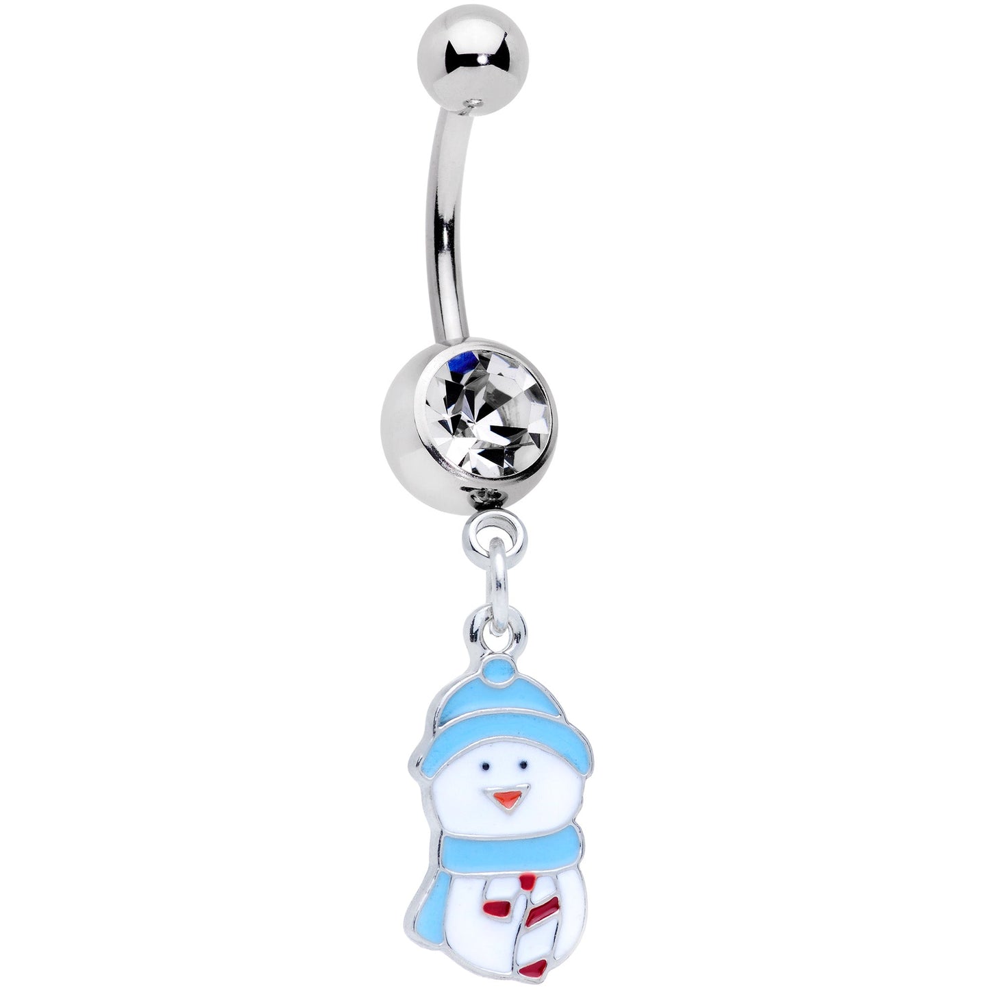 Clear Gem Blue Hat Snowman Winter Holiday Dangle Belly Ring