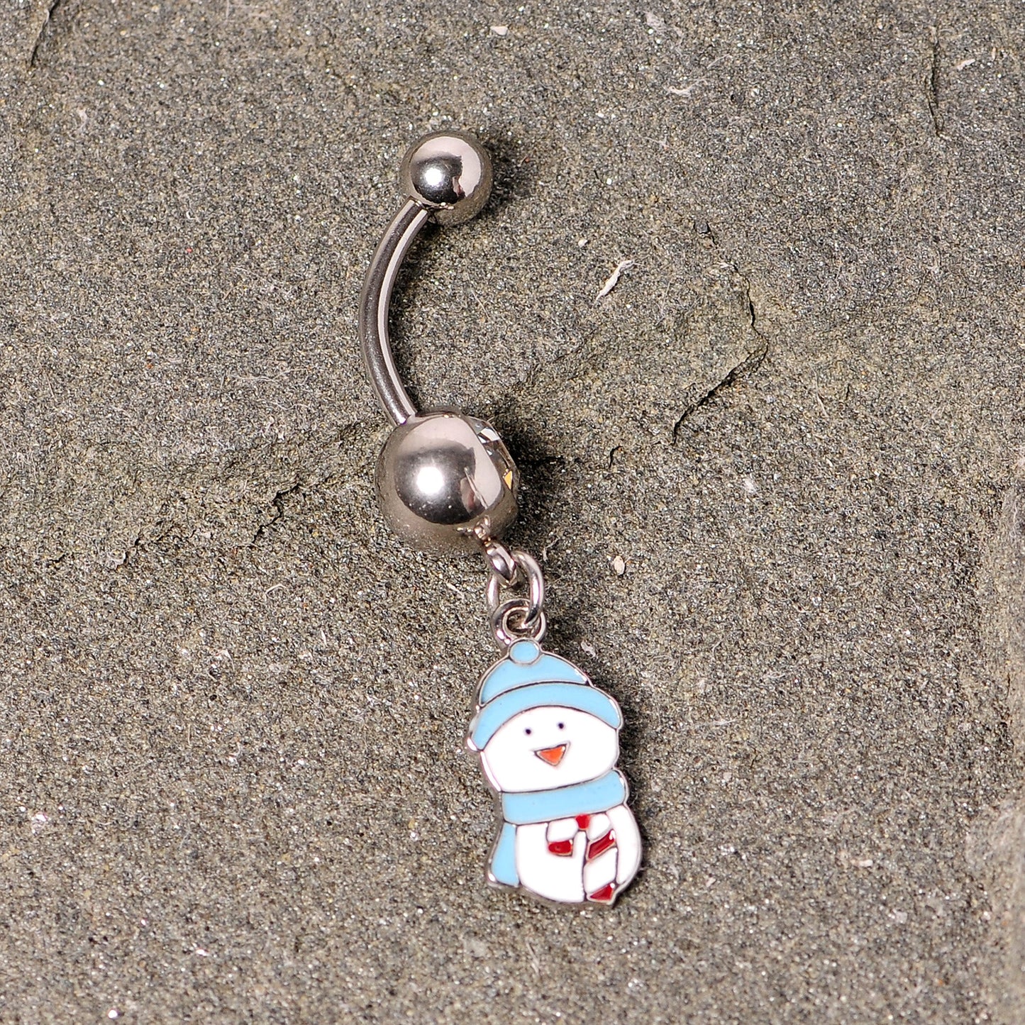 Clear Gem Blue Hat Snowman Winter Holiday Dangle Belly Ring
