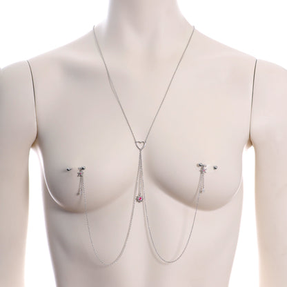 14G 5/8 Pink Gem Sun Heart Star Nipple Chain Necklace