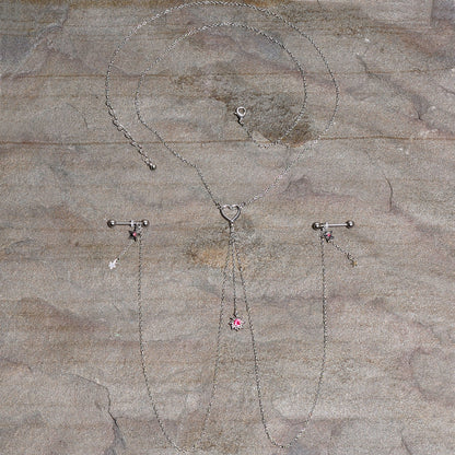 14G 5/8 Pink Gem Sun Heart Star Nipple Chain Necklace