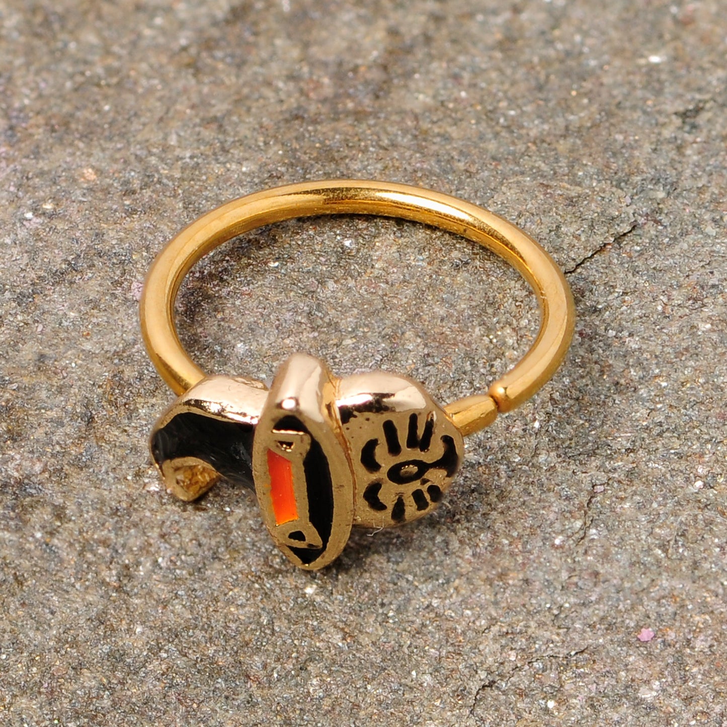 20G 5/16 Gold Tone Black Witch Hat Cat Halloween Nose Hoop