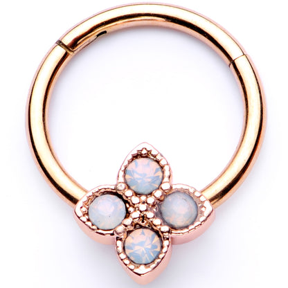 16G 3/8 White Faux Opal Rose Gold Tone Regal Hinged Segment Ring