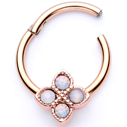 16G 3/8 White Faux Opal Rose Gold Tone Regal Hinged Segment Ring