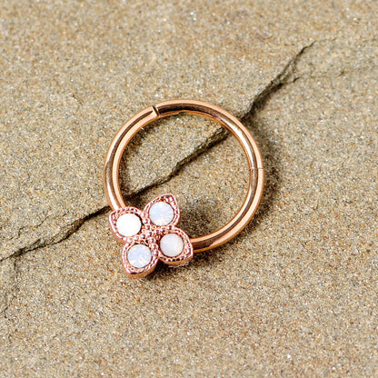 16G 3/8 White Faux Opal Rose Gold Tone Regal Hinged Segment Ring