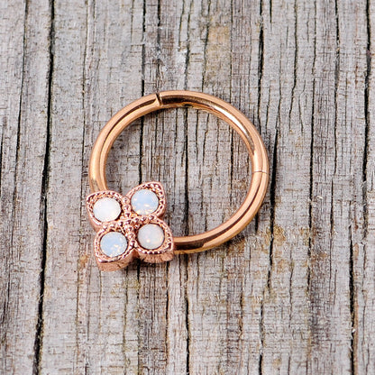 16G 3/8 White Faux Opal Rose Gold Tone Regal Hinged Segment Ring