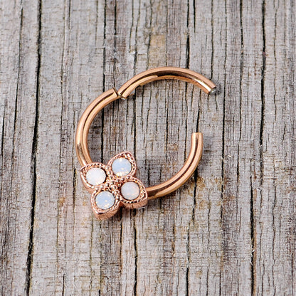 16G 3/8 White Faux Opal Rose Gold Tone Regal Hinged Segment Ring
