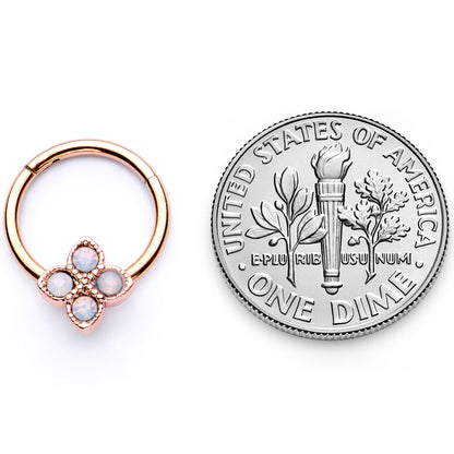 16G 3/8 White Faux Opal Rose Gold Tone Regal Hinged Segment Ring