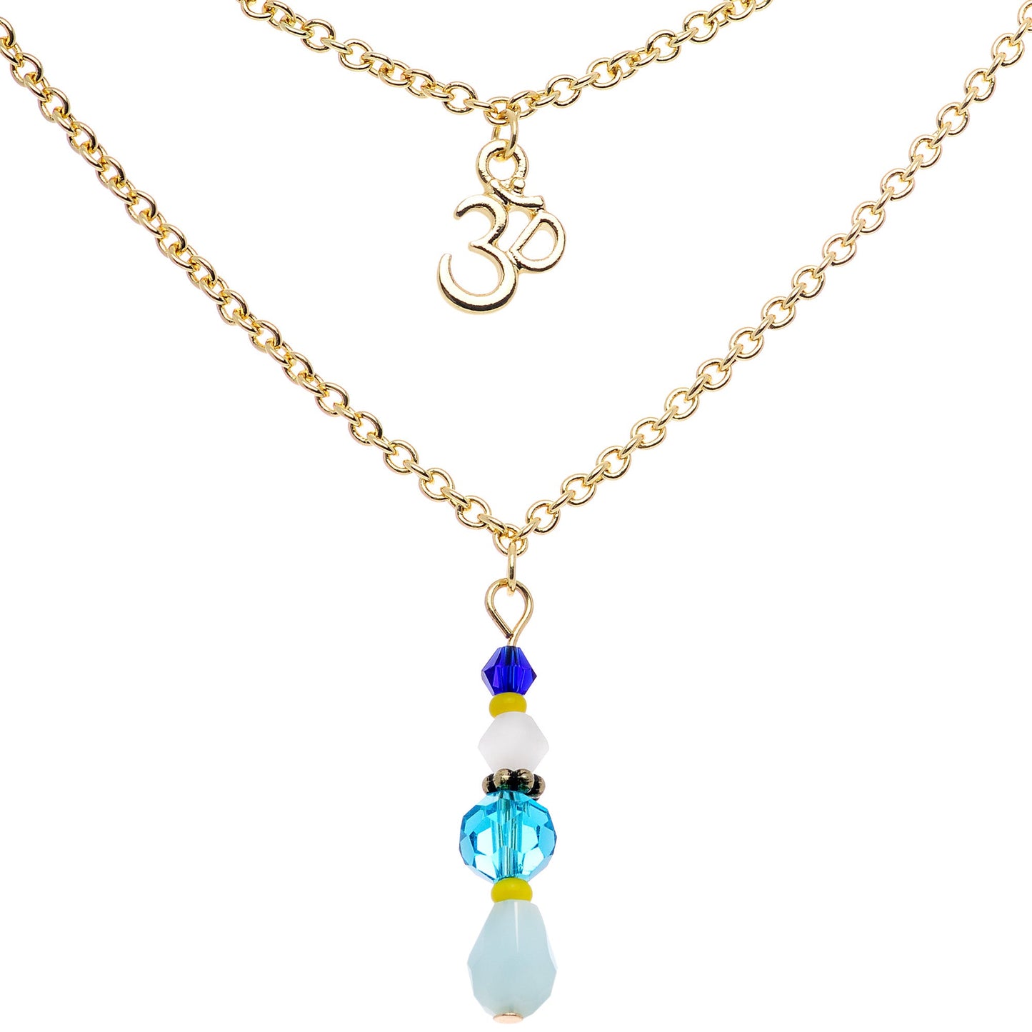 14G 9/16 Gold Tone Om Blue Beads Captive Ring Dangle Nipple Chain