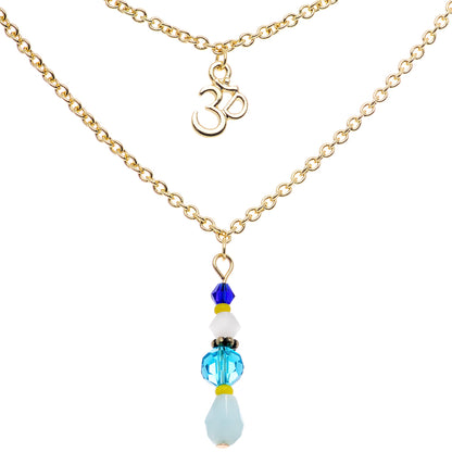 14G 9/16 Gold Tone Om Blue Beads Captive Ring Dangle Nipple Chain