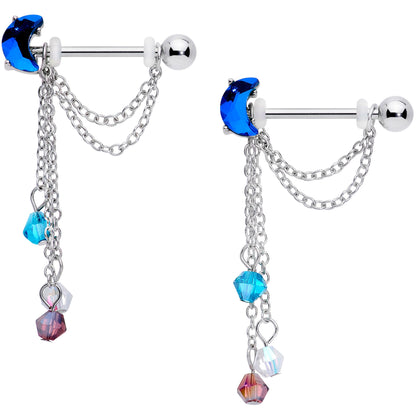 14G 9/16 Blue Purple Gem Moon Trio Dangle Nipple Ring Set