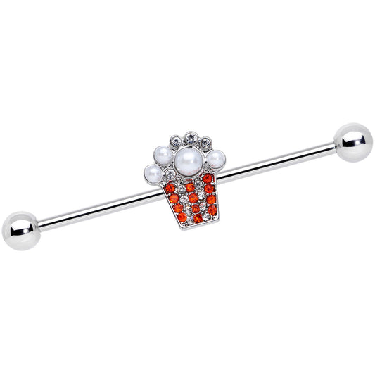 14G White Orb Movie Night Popcorn Industrial Barbell 38mm