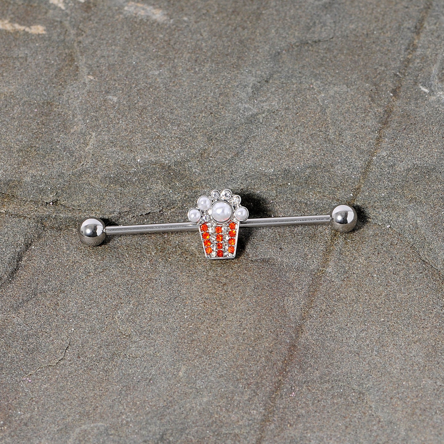 14G White Orb Movie Night Popcorn Industrial Barbell 38mm