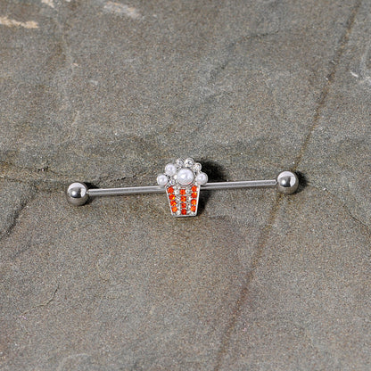 14G White Orb Movie Night Popcorn Industrial Barbell 38mm