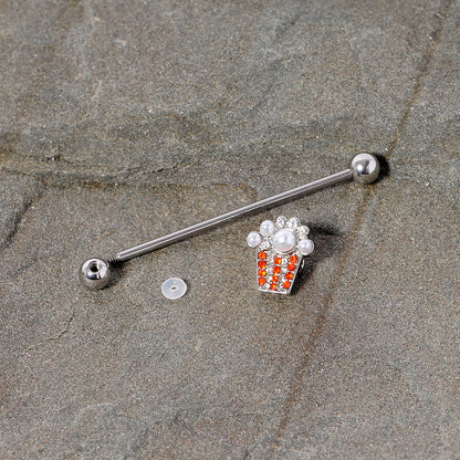 14G White Orb Movie Night Popcorn Industrial Barbell 38mm