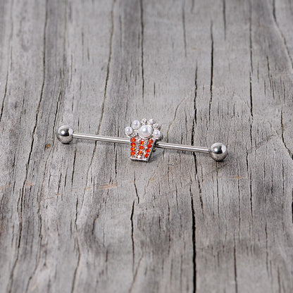 14G White Orb Movie Night Popcorn Industrial Barbell 38mm