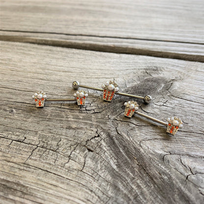 14G White Orb Movie Night Popcorn Industrial Barbell 38mm