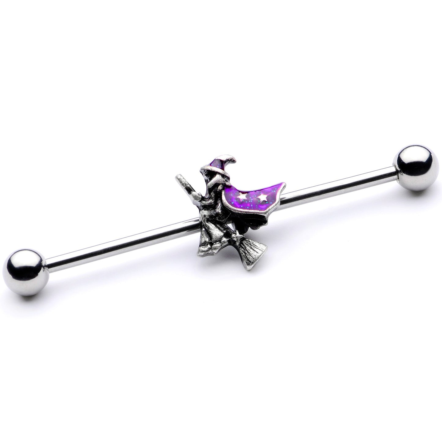 14G Purple Witch Broom Halloween Industrial Barbell 38mm