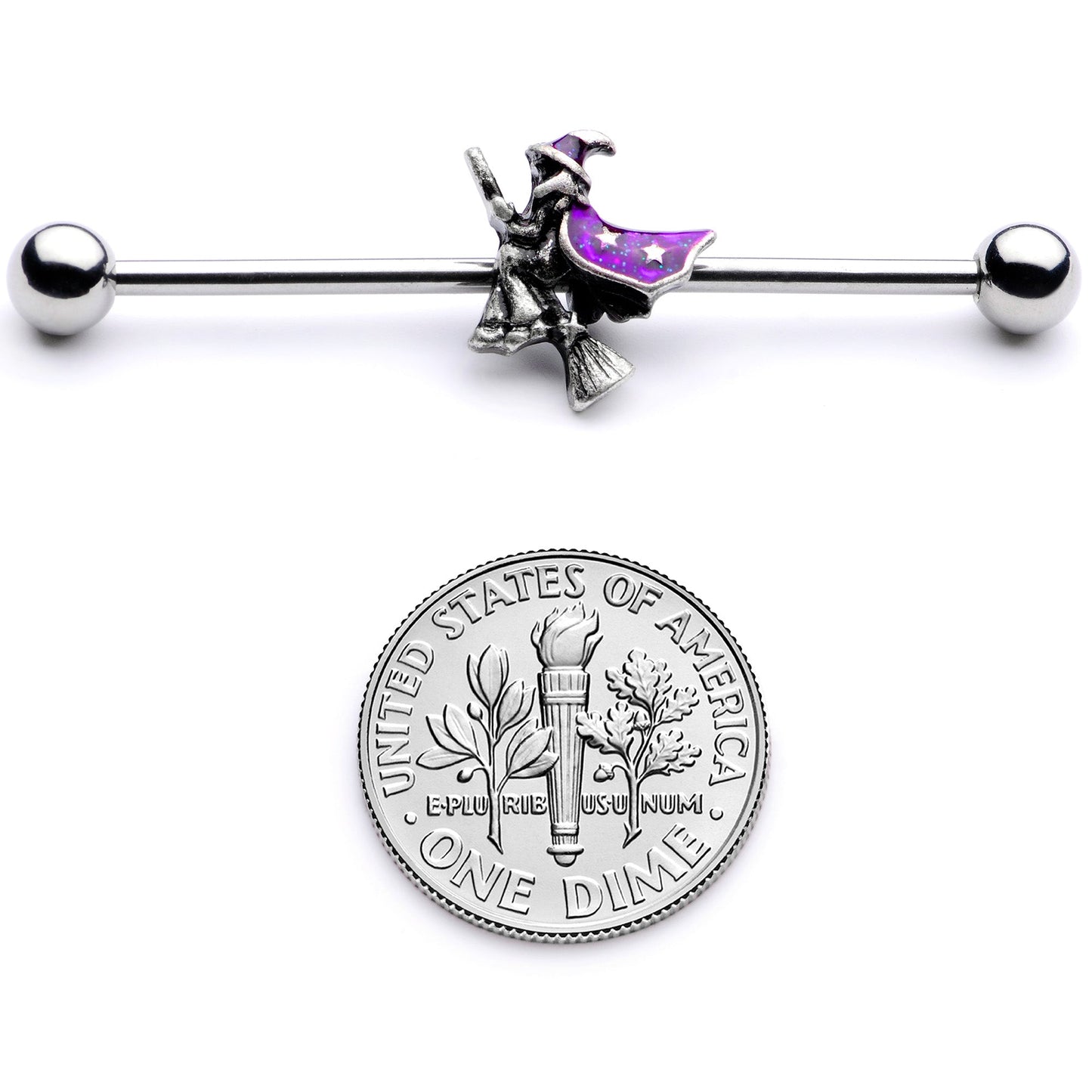 14G Purple Witch Broom Halloween Industrial Barbell 38mm